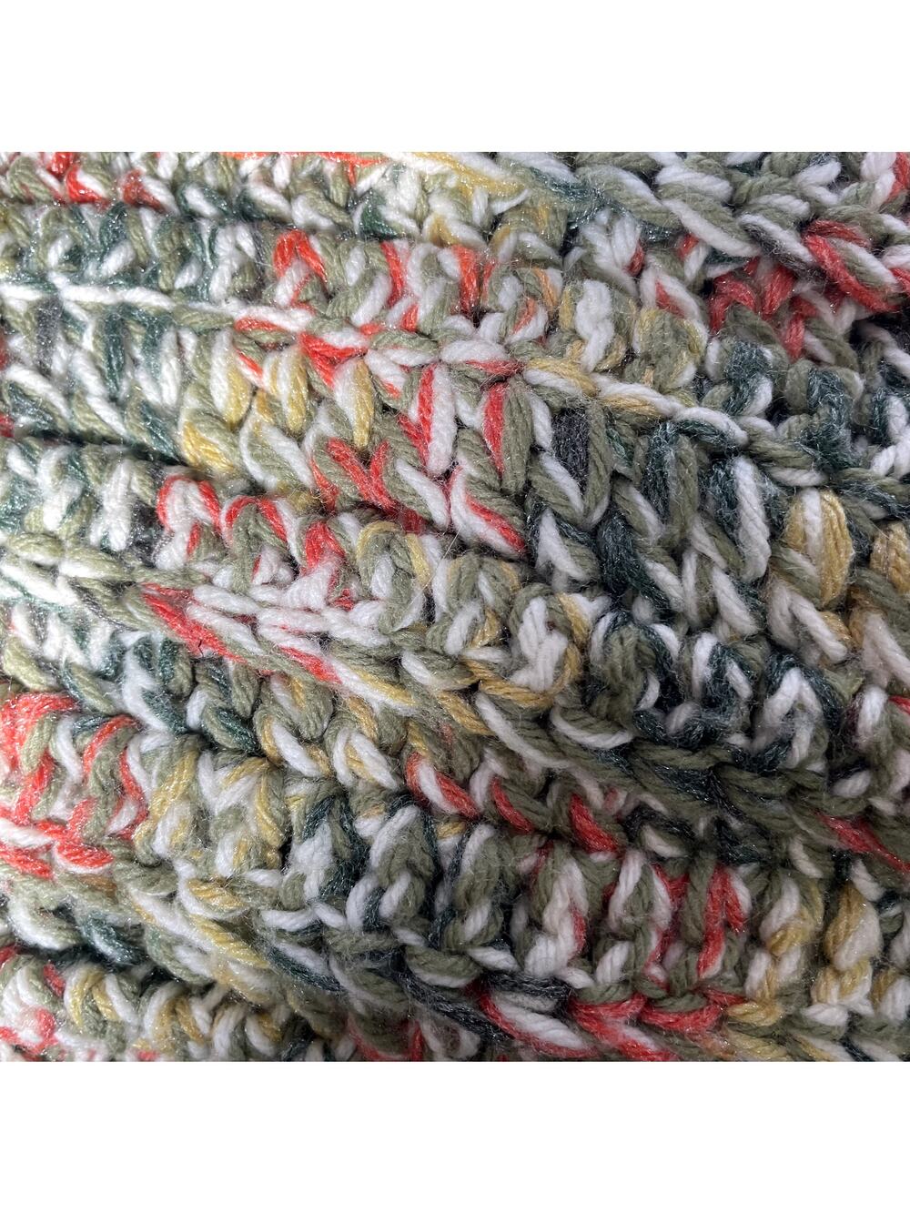 Handmade Crochet Afghan Blanket Throw Heavy Fall Color Green Tan Orange 74 x 52"
